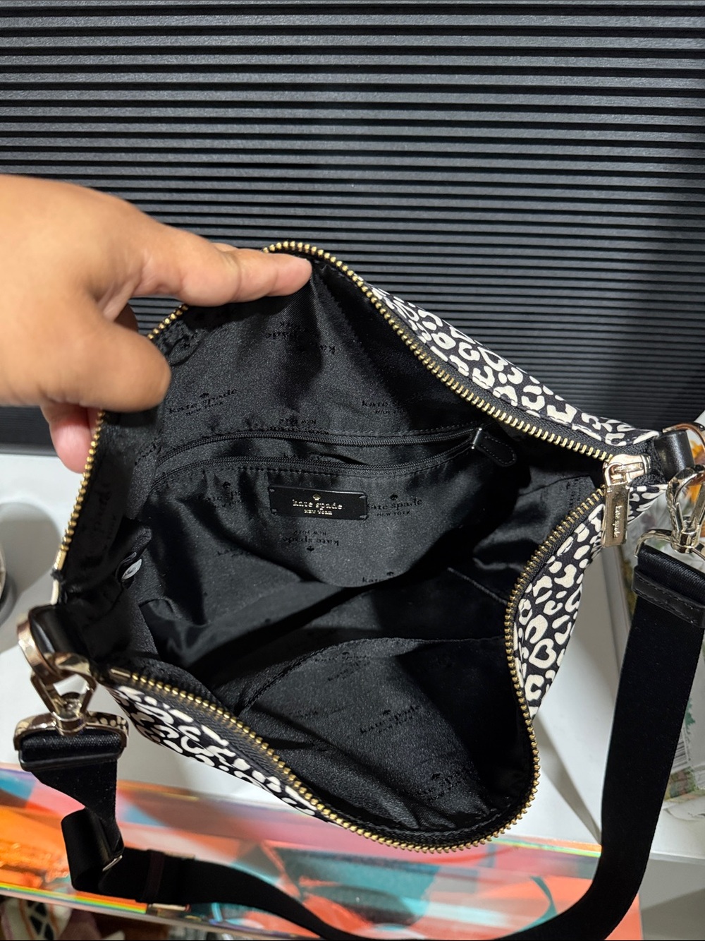 Kate Spade Shelsea Black and White Leopard-Print Hobo Bag crossbody shoulder - Picture 6 of 12